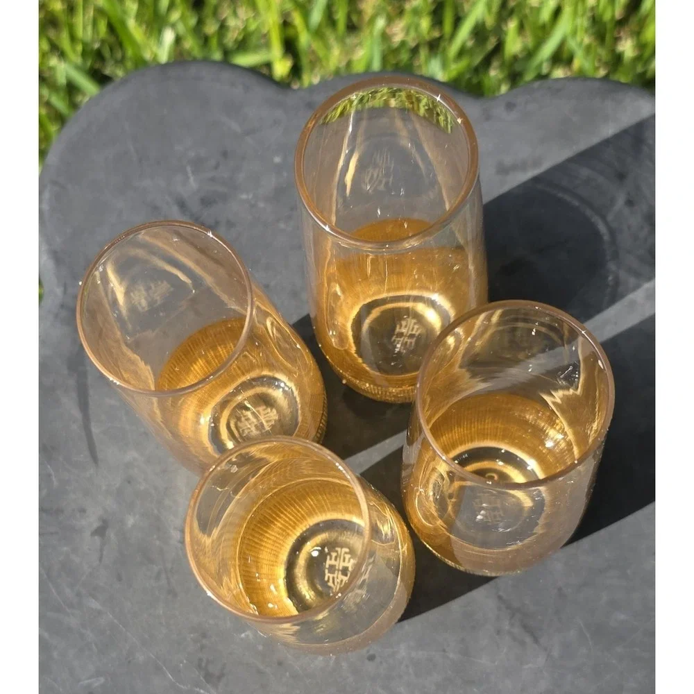 Fitz and Floyd Stemless Champagne Flutes Gold Textured Set of 4